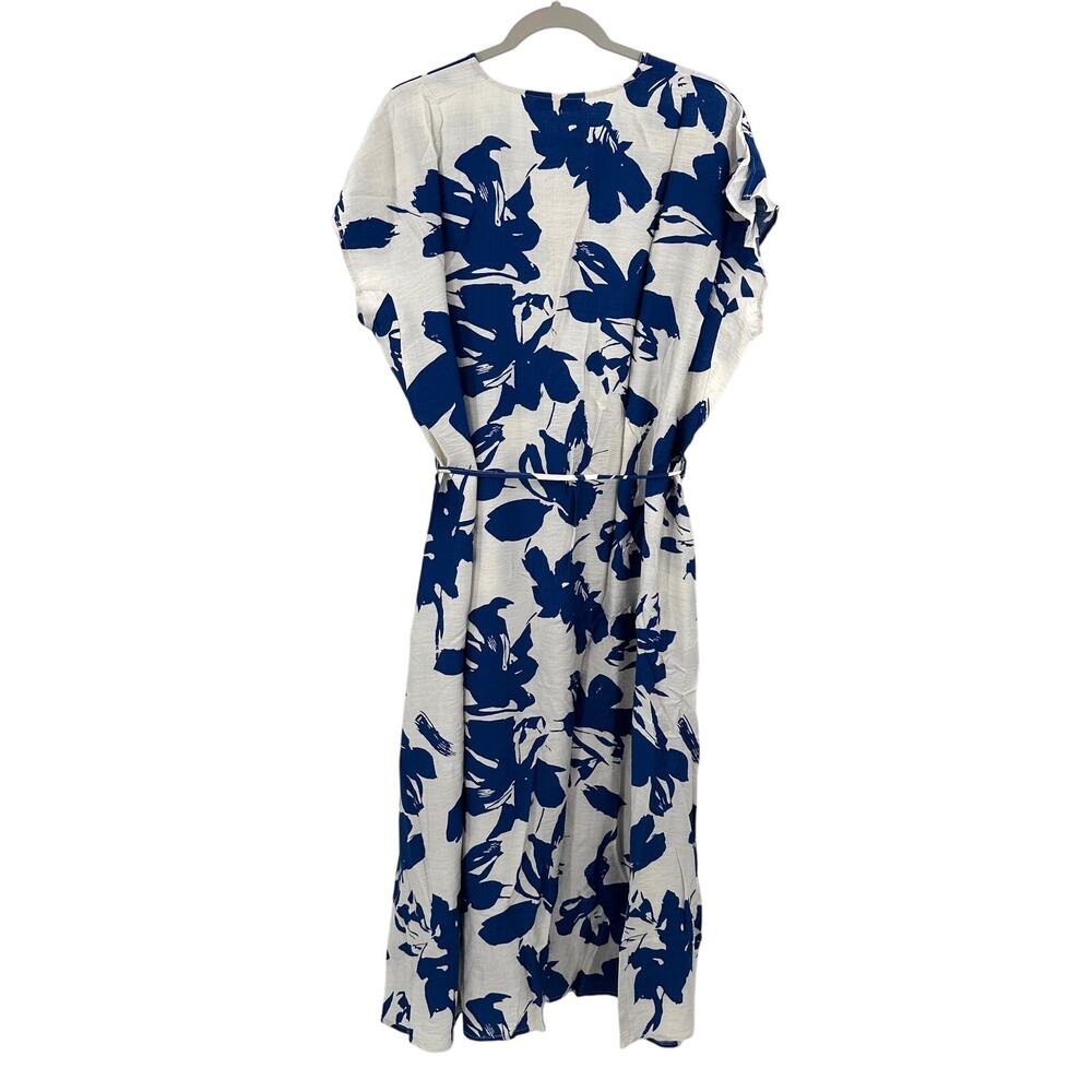 M&V Floral Print Tie Belt Midi Dress in blue white Size L/XL - Picture 11 of 13